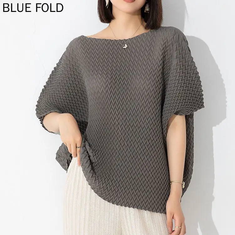 

MIYAKE Short-sleeved Tops Women's Summer New Casual Loose Large Size Comfortable Pineapple Pleats Pullover All-match T-shirt
