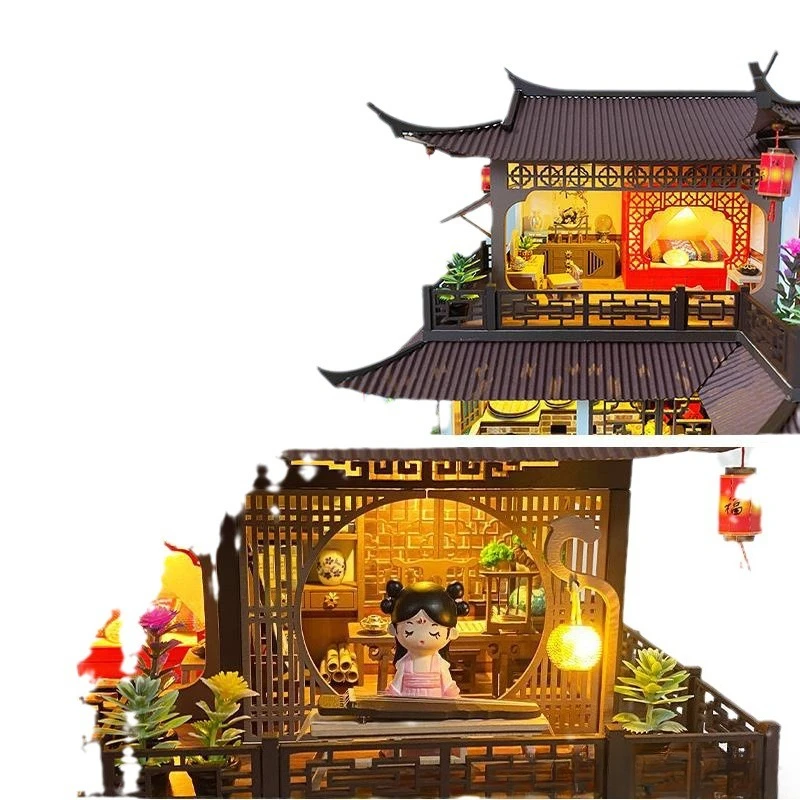 

DIY hut Xixi flower antique wooden house making assembled toys building model villa