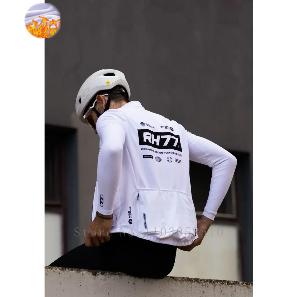 RH77 Winter LongSleeves Cycling Jersey Winter Thermal Fleece Cycling Clothing Man Bike Jersey MTB Road Bike Jacket Bicycle Shirt