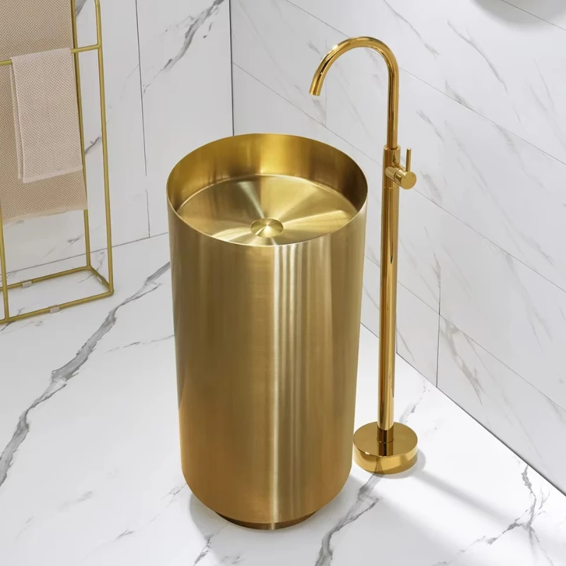 

Modern PVD Gold Seat Stainless Steel Sink 304 Outdoor Hotel Sink Freestanding Kitchen Villa Washroom Bracket