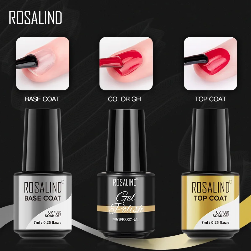 ROSALIND 7Ml Top Coat เจลเล็บเล็บ UV LED โคมไฟกึ่ง Vernis ถาวรเล็บเล็บศิลปะ Soak Off เล็บเจล