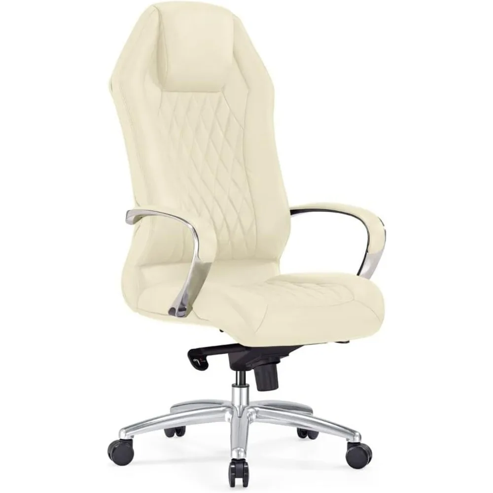 Furniture Modern Ergonomic Sterling Genuine Leather Executive Chair with Aluminum Base - Cream