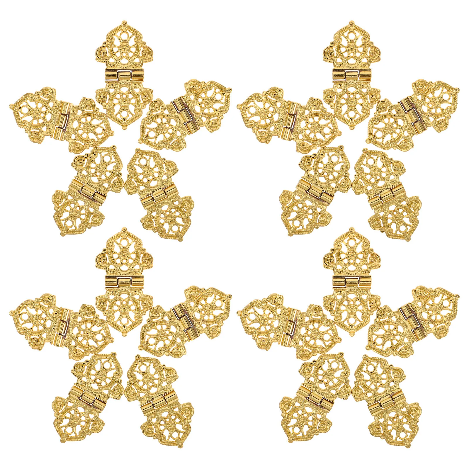 

20Pcs Vintage Golden Hinges - Retro Decorative Cabinet Hardware for Wood Jewelry Box Chest Kitchen Door - Embossed Zinc Alloy
