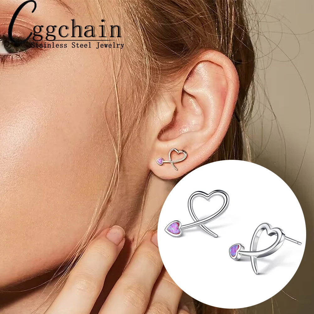 Korean Fashion Stud Earring For Women Girls Posts Double Open Heart Statement Blue Pink christmas Gift