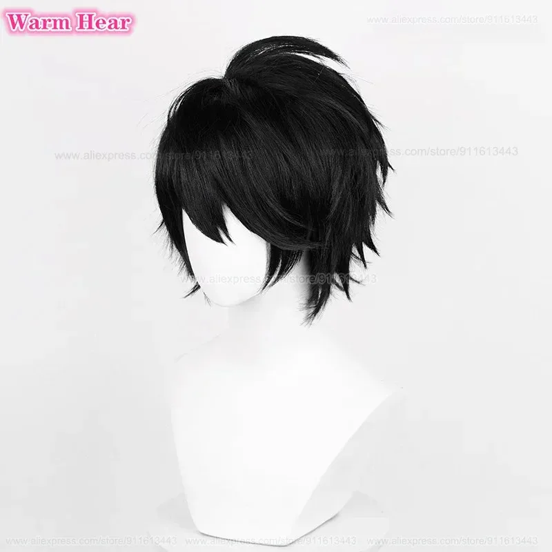 شعر مستعار L.Lawliet محايد للجنسين مقاس 35 سم أسود مقاوم للحرارة، مناسب لحفلات الهالوين وعيد الميلاد