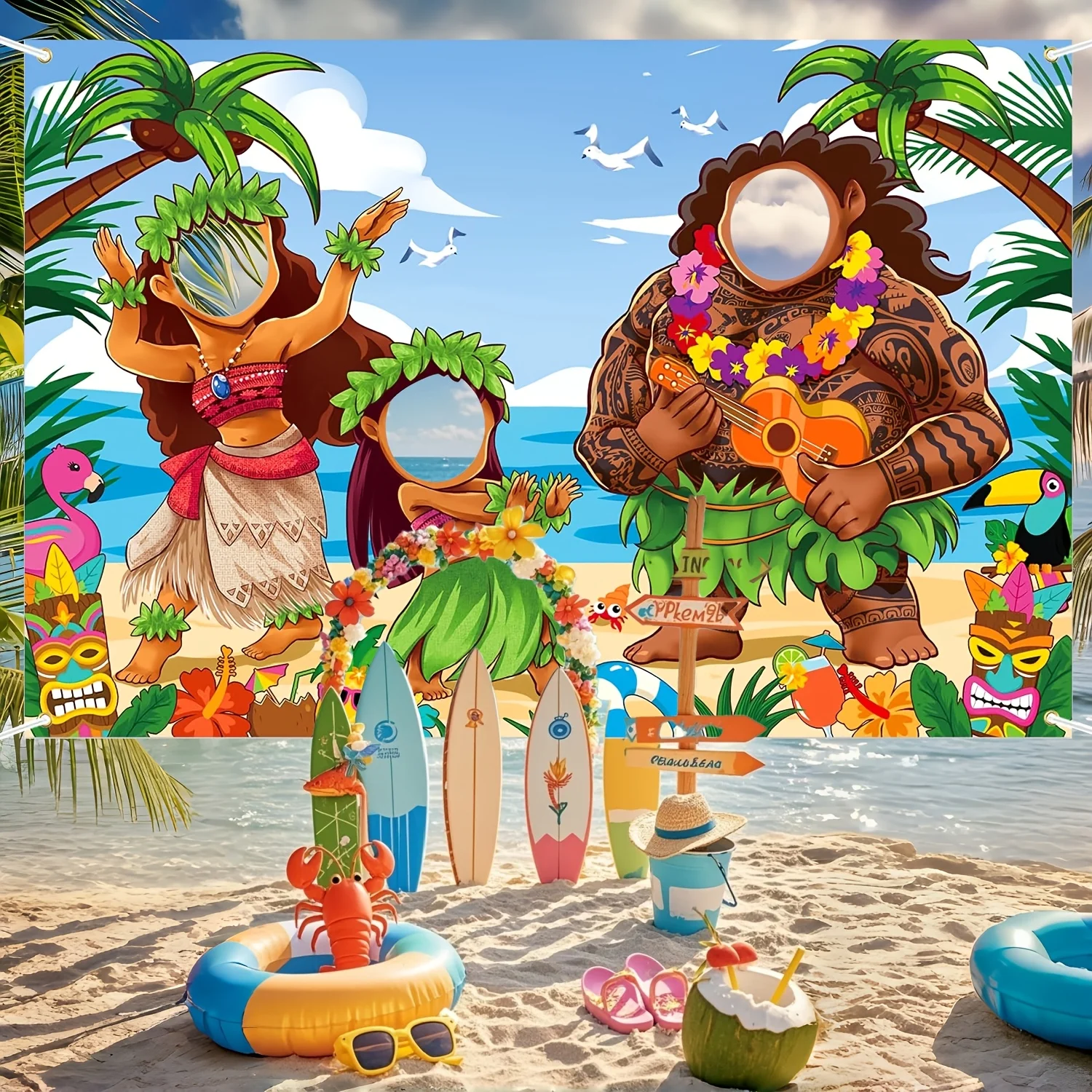 Bannière plate 2D, 1 pièce, décoration de fond pour fête sur le thème hawaïen, bannière Aloha, décorations de fond photo de plage tropicale