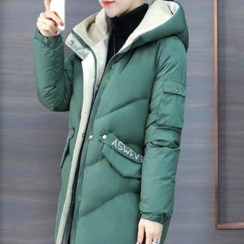 2024 Winter Slim Fit Korean Hooded Casual Women Clothing Vintage All-match Warm and Simplicity Long Sleeved Cotton Clothes