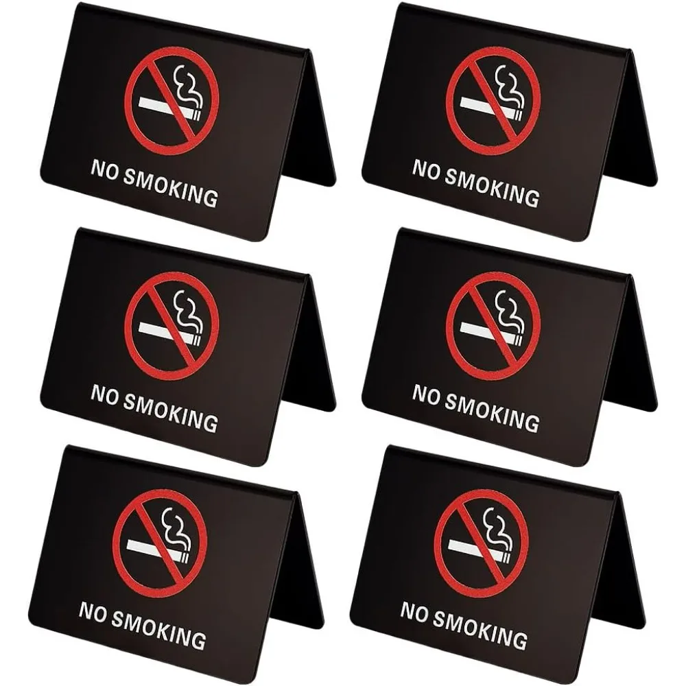 

6 шт., таблички для палатки для некурящих, 4x2,7 дюйма, черные акриловые двусторонние настольные вывески для некурящих, индикатор логотипа стола без курения