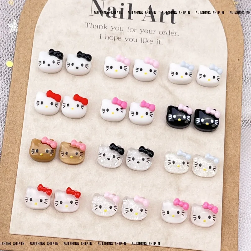 

10pcs Kawaii Hello Kitty Nail Accessories Cute Cartoon Resin DIY Nail Earnail Accessories Women Supplies Student Gift Wholesale