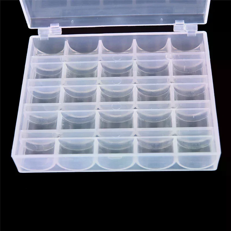 25 Spools Empty Bobbins Sewing Machine Bobbin Case Organizer Storage Plastic Box