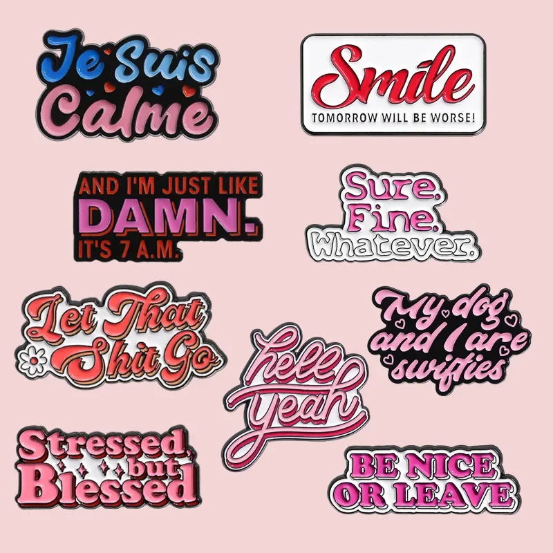 Cute Cartoon Letter Series Combination Brooch Creative English Short Sentence Design Set Accessories Metal Paint Badge Lapel Pin