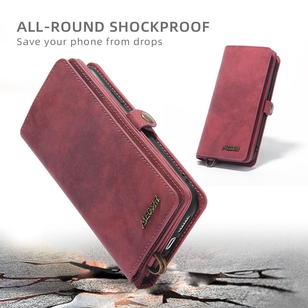 MEGSHI Luxury 2 in 1 Detachable Wallet Case for Galaxy S23 Ultra S23 Plus S23 S21 FE Magnetic Clasp Flip Leather Phone Case