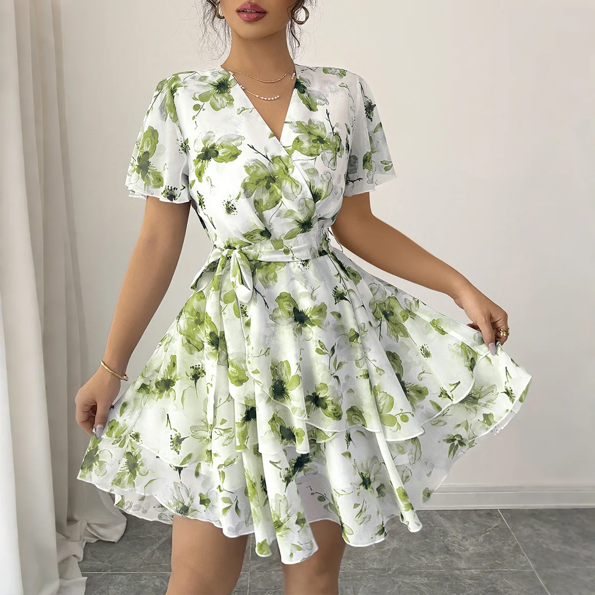 Casual zomer Vaion bloemenprint ort Sve cake rok Dr hoge taille polyester stof A-lijn rok uit één stuk dames...