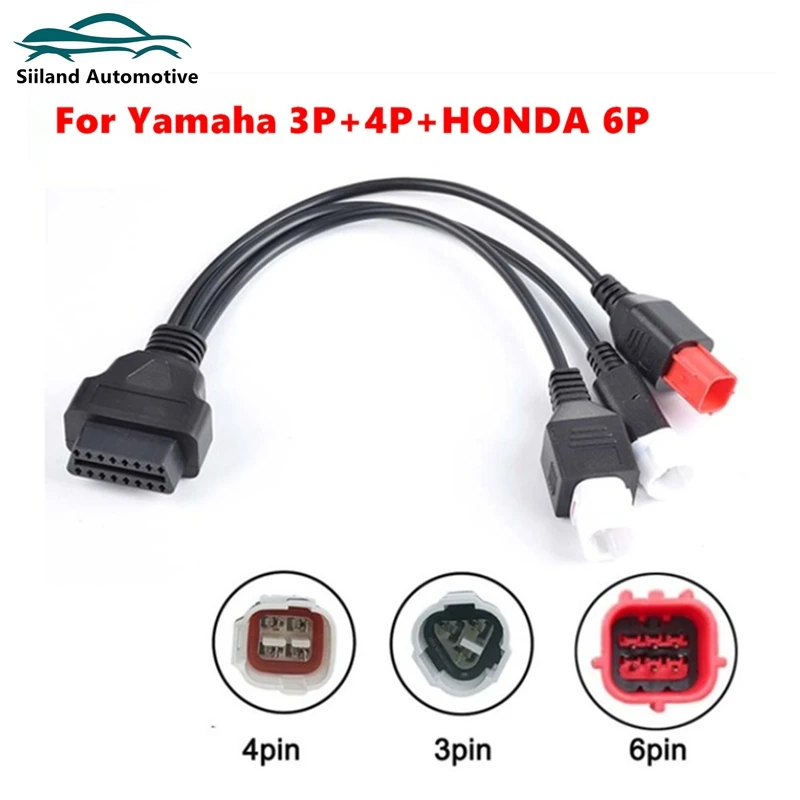 3 IN 1 Motorcycle Diagnostic Connector Cable For Yamaha 3pin 4pin for honda 6pin OBD2 Cable Adapter OBD 2 Motor Extension cable