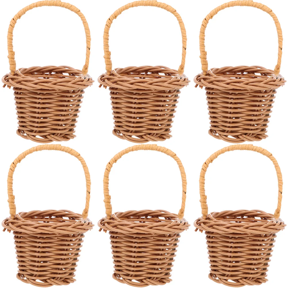 6 Pcs Mini Woven Basket Wedding Party Decoration Small Candy Gift Baskets Easter with Handles Model Rattan Micro Scene