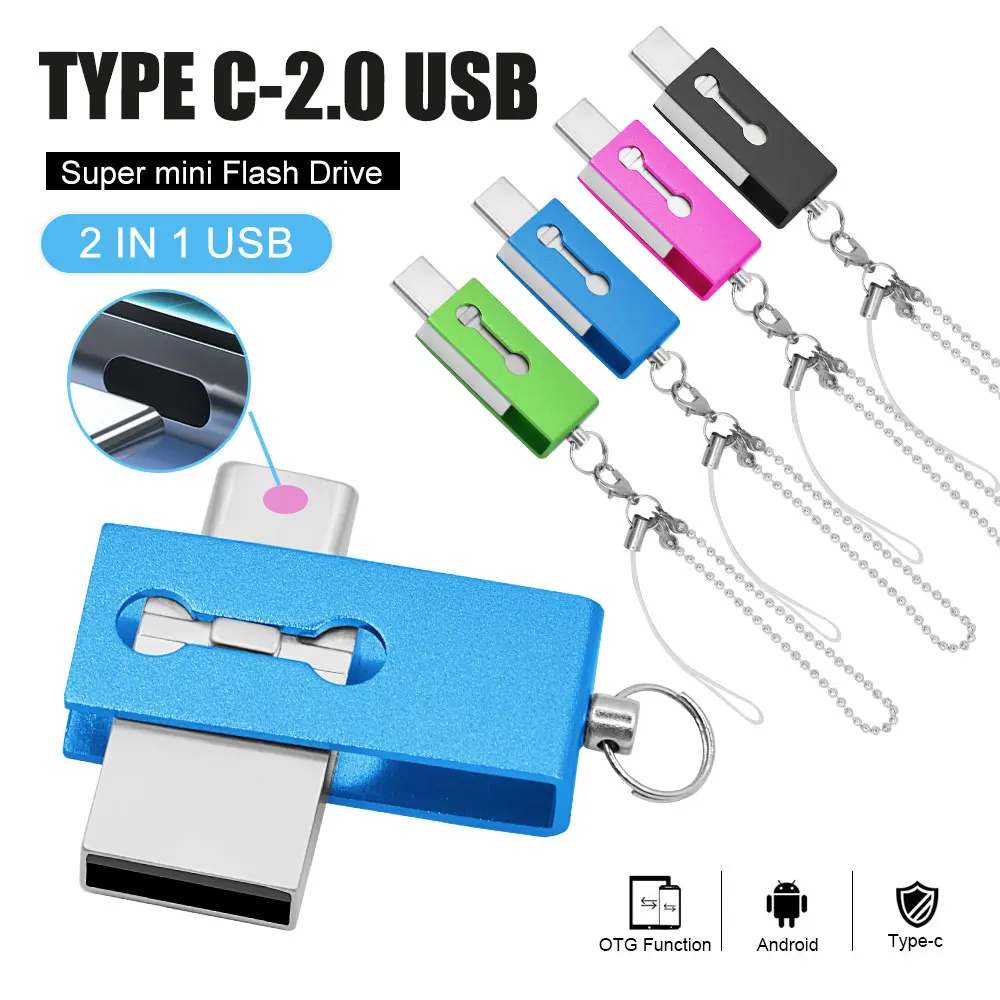 

TYPE C Dual port mini USB Flash Drive 2.0 128GB Metal waterproof Pen drive 64GB 32GB Memory Stick creative Business Gift