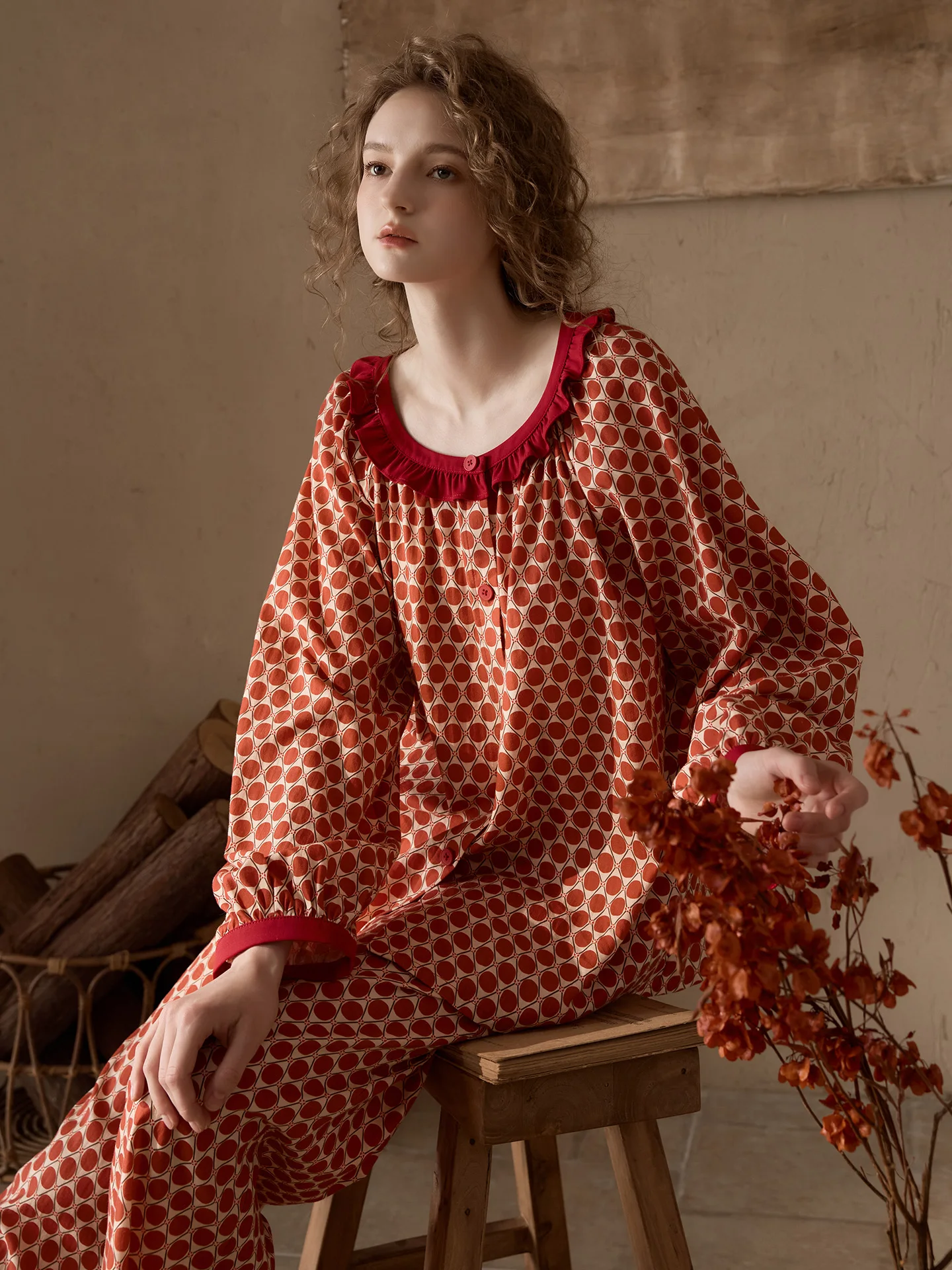 ensemble-pantalon-long-en-coton-doux-pour-femmes-vetements-de-maison-imprimes-a-pois-confortables-et-classiques