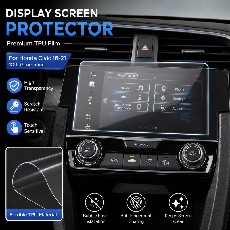For Honda Civic 16-21 10th Generation Display Screen Protector, Transparent TPU Interior Modification Dedicated Protective Film