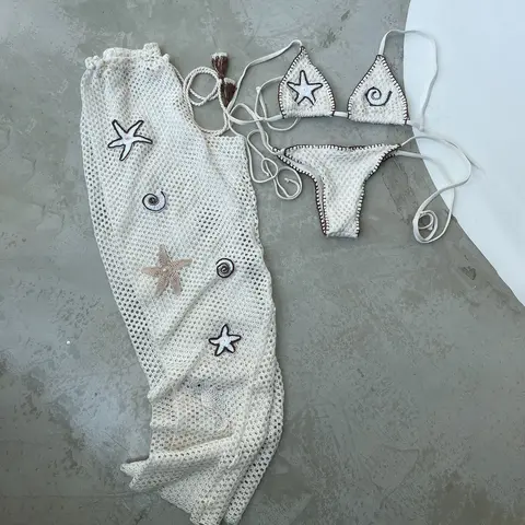 여성용 핸드 후크 섹시한 비키니 수영복, 여성 수영복, 크로셰 바지, 방도 비키니 티팬티, 목욕 세트 바디수트, 비치웨어 수영