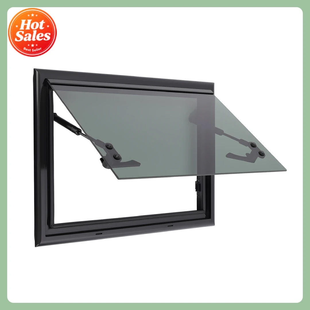 Bymaocar Fenêtre extérieure pour camping-car 500x350mm, en verre trempé noir, avec moustiquaire pliante, pare-soleil, fenêtre de ventilation pour caravane, camping-car, remorque, construction durable en alliage d'aluminium et ABS, accessoires de remplacement