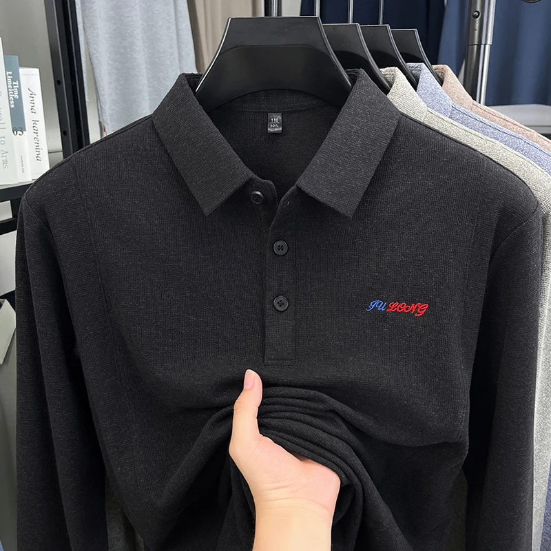 

Модные буквы вышивка мужские длинными рукавами polo рубашки высококачественные бренды осенью новые тренды комфортабельные рекреационные перевернутый воротником футболки