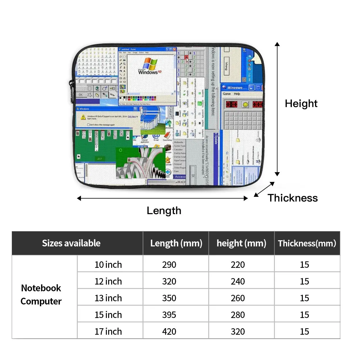 Windows XP Collage Notebook Laptop Bag Case Pouch Notebook Sleeve Cover Bag Tablet Shockproof Case Bag