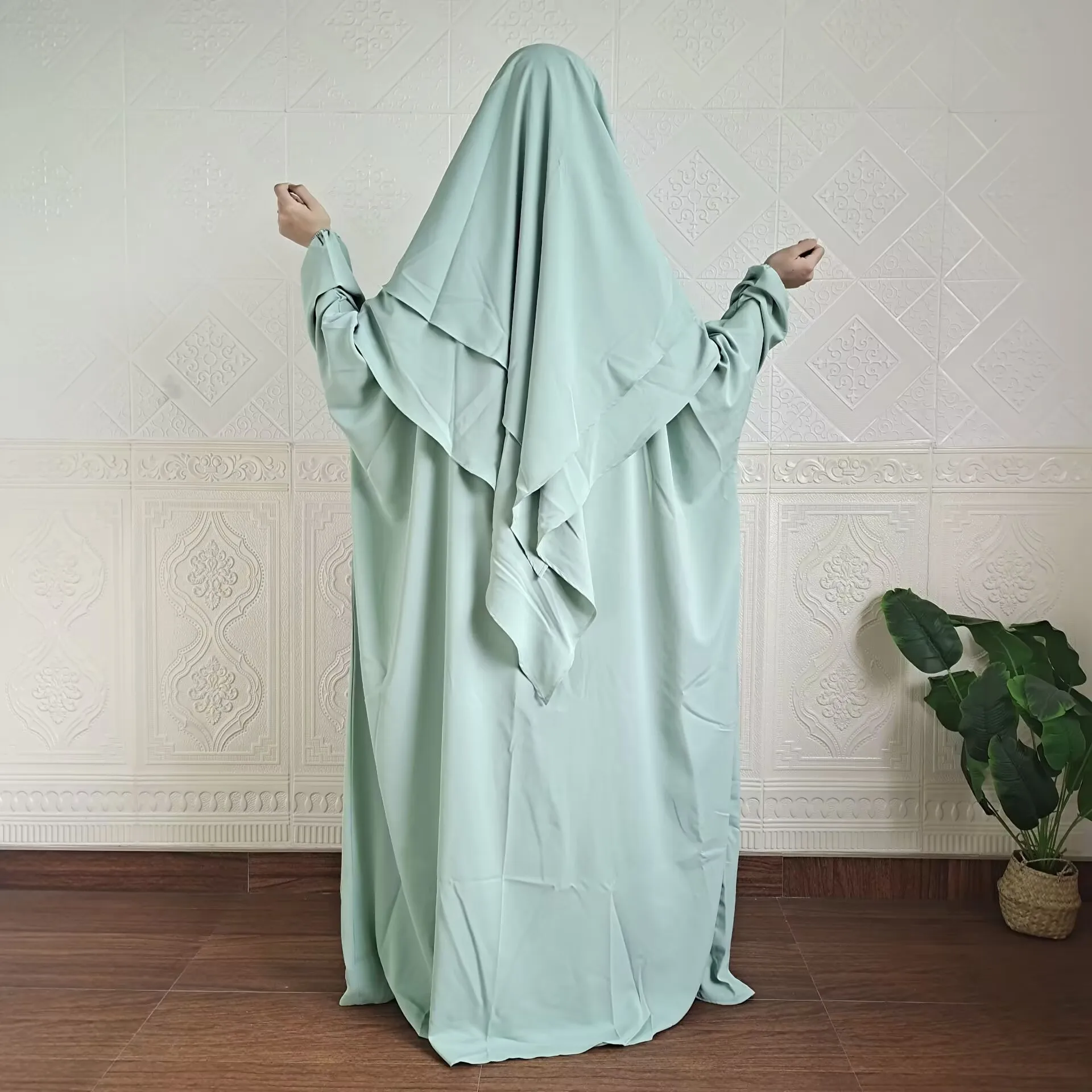 Eid Abaya Dress for Woman 2 Piece Set +Long Khimar Niqab Ramadan Women Prayer Party  Arabic Robe Caftan Vestido Kaftan