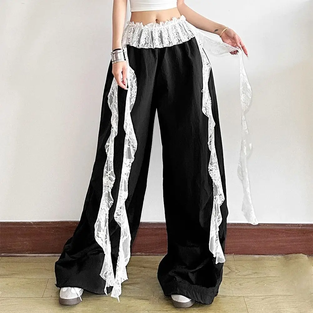 

Кружевная мини-юбка с вышитыми цветами, прозрачная нерегулярная юбка на шнуровке с оборками Y2K, уличная одежда, юбки с высокой талией и рюшами