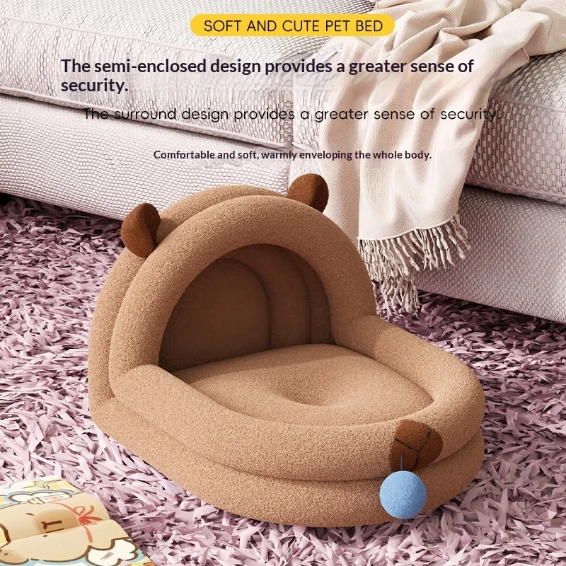 Cama de invierno semicerrada cálida para gatos y perros pequeños - imagen 4
