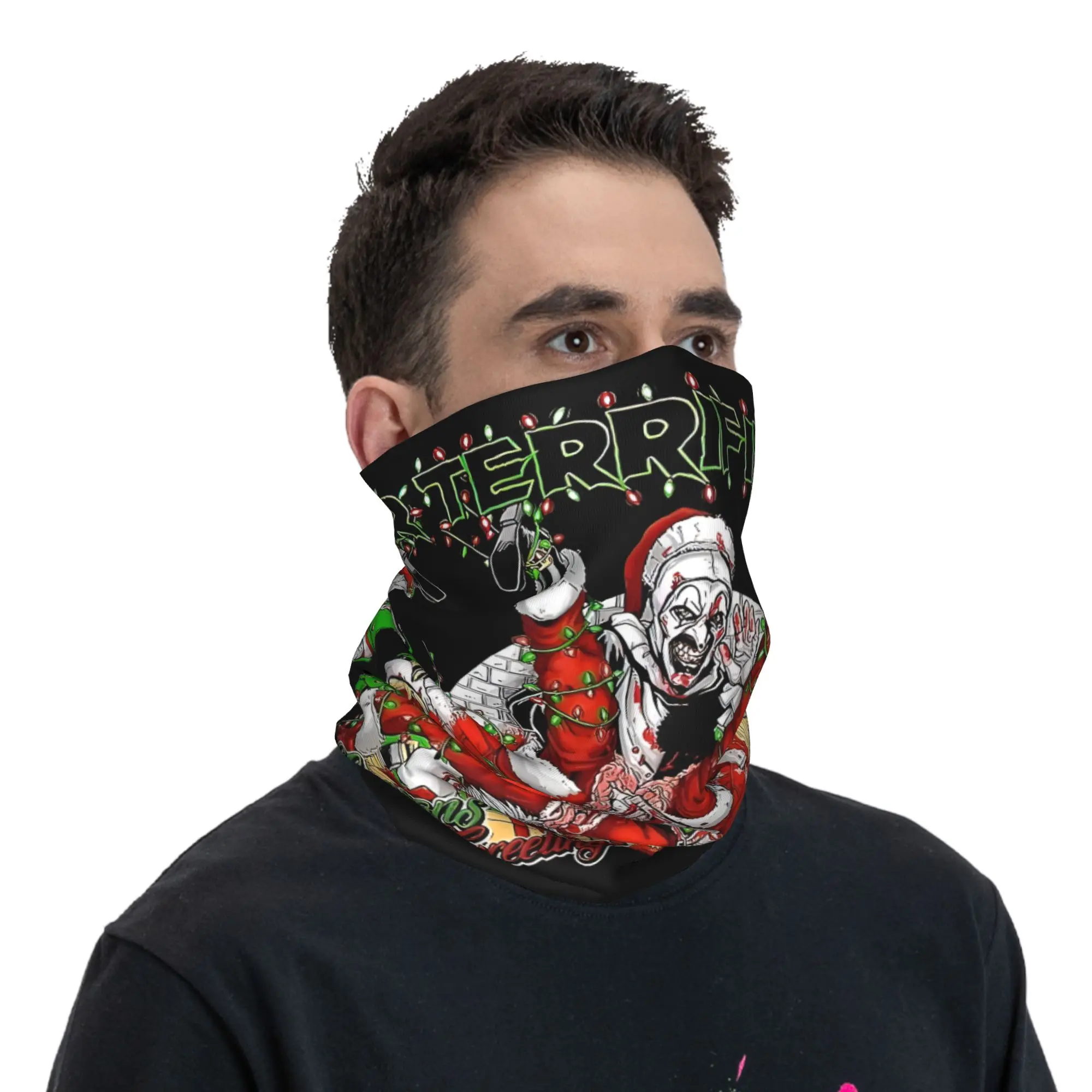 Custom Horror T-Terrifiers Halloween  Neck Gaiter Women Men UV Protection Winter Movie Bandana Scarf for Cycling