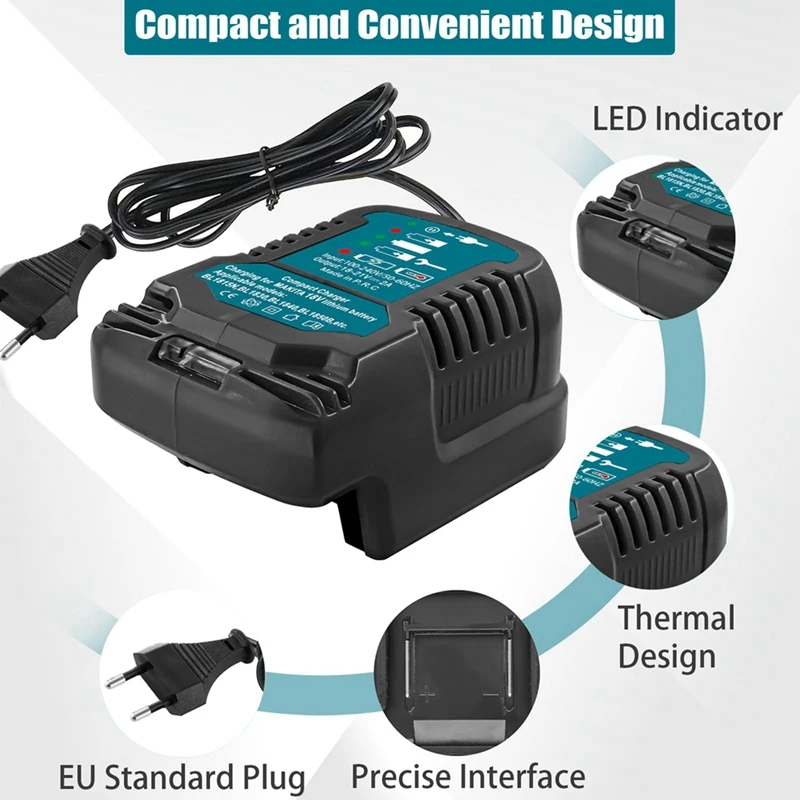 Replace for Makita 18V Mini Charger DC18RC Replace Charger for Makita Lithium Batteries BL1860 BL1450 BL1830 EU Plug