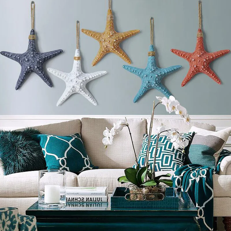 

Nautical Style Home Wall Hanging Decoration Resin Starfish Background Decor Pendant Modern Creative Wall Ceramic Goldfish Vase
