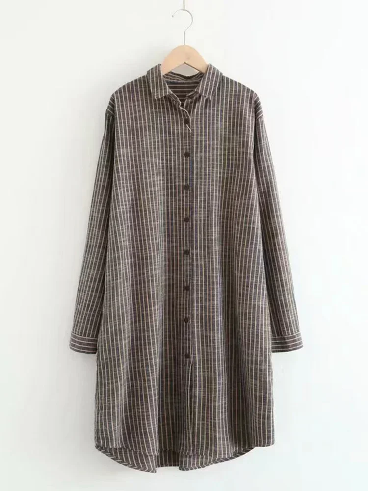 Rosa Fera Plus Size Women Long Striped Button Down Shirt Dress Collared Long Sleeve Loose Casual Longline Top image 4