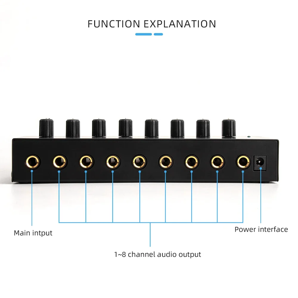 AMPLIFICADOR DE AURICULARES HA800 de 8 canales, amplificador de Audio estéreo, microamplificador para grabación de Mezclador de música, amplificador de sonido ultracompacto
