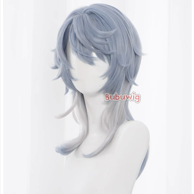 Bubuwig Capelli sintetici Sunday Parrucche Cosplay Gioco Honkai: Star Rail Sunday 48 cm Lungo Blu Misto Grigio Uomo Cos Parrucca Resistente al calore