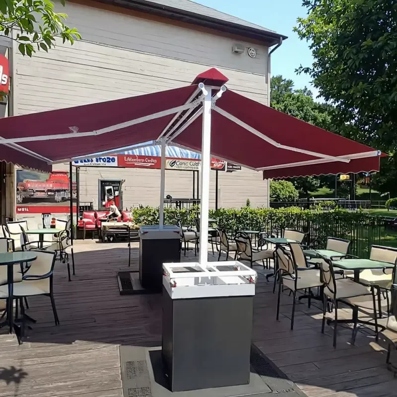 

Commercial Outdoor Retractable Awning Freestanding Double-Sided Wheels Remote Control Aluminum Alloy Gray for Cafe Coffee