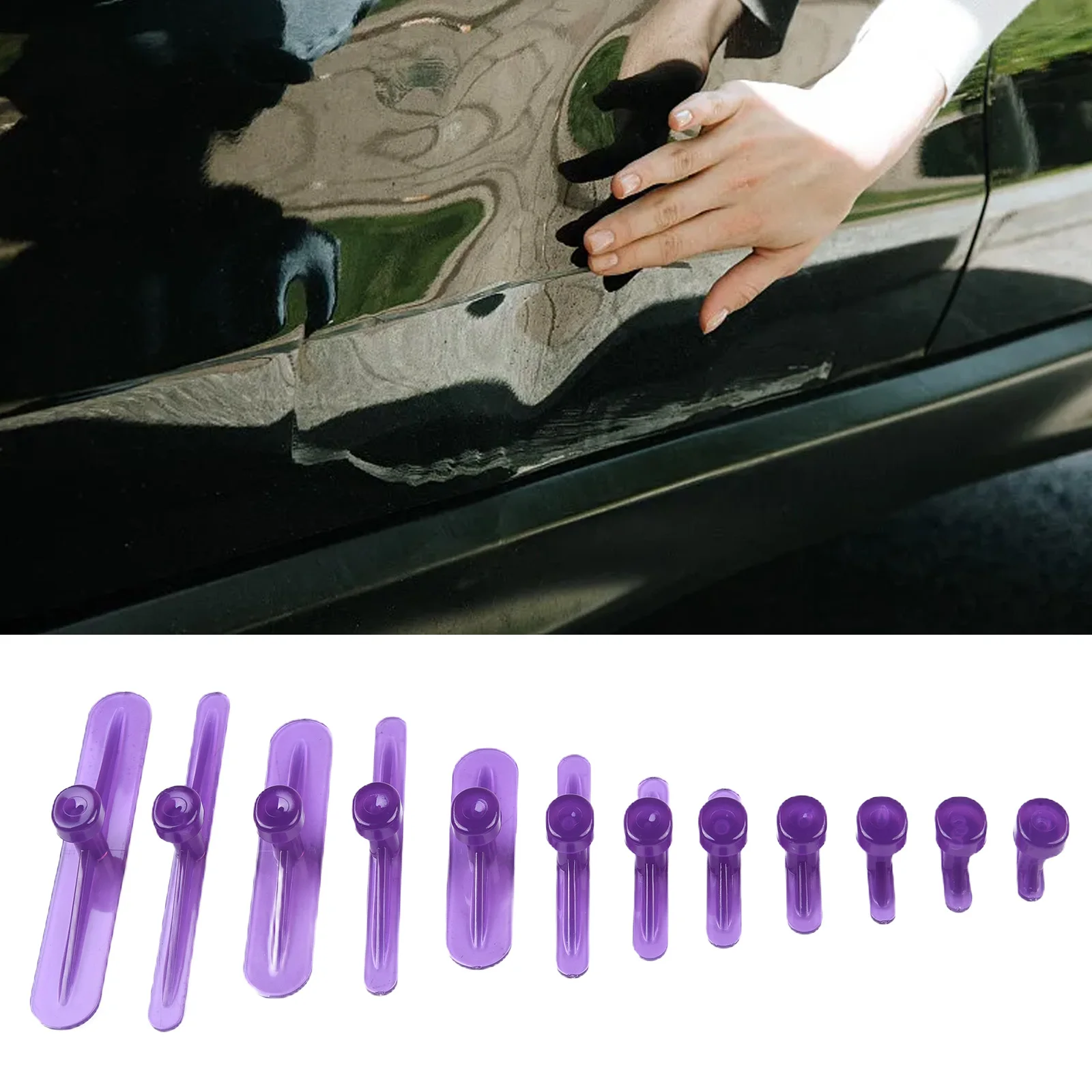 12pcs linguette di colla strumenti per la rimozione delle ammaccature strumento per la rimozione delle ammaccature linguette di colla per carrozzeria per sollevatore di ammaccature martello scorrevole viola parte di riparazione automatica