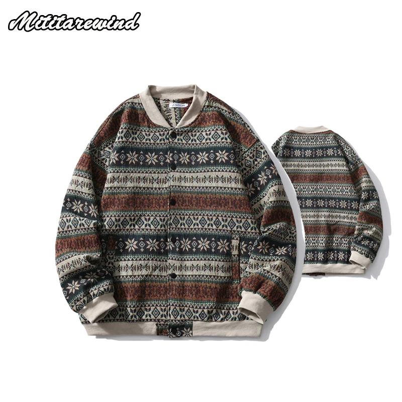 

Jackets For Men Bohemian Ethnic Style Trend Casual Coats Y2k Men's Harajuku Vibe Jacquard Golf Wear Baseball Couple Clothing