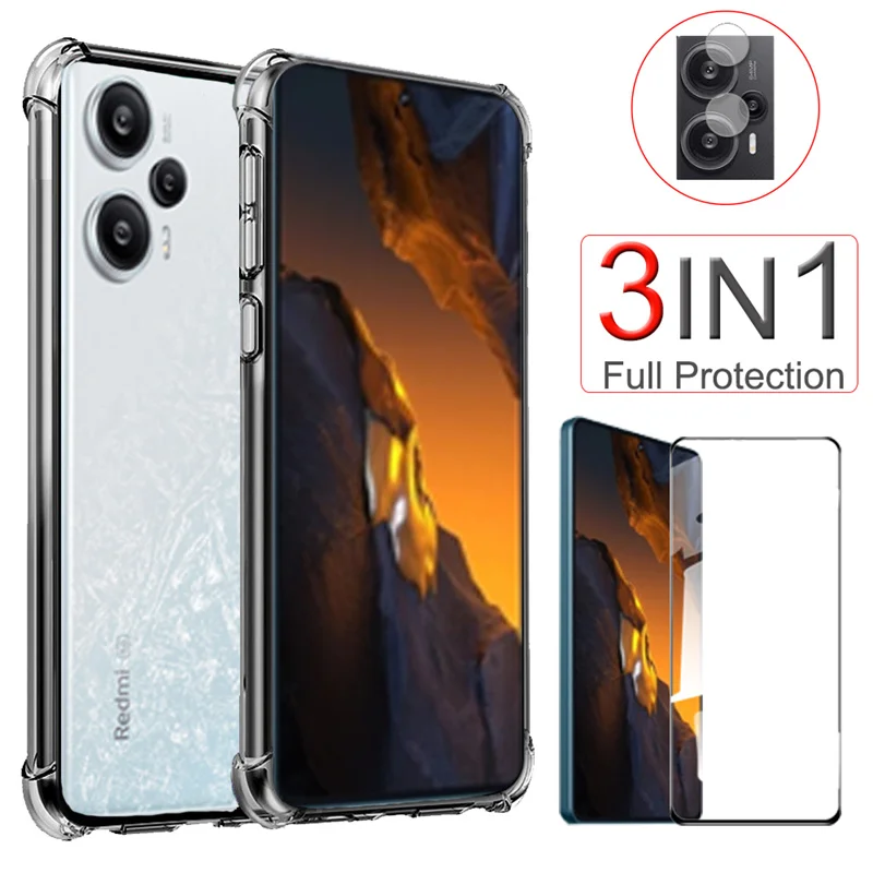 Glass+armor case for Xiaomi Poco F5 Pro clear shockproof silicone phone cases poco x5 pro x4gt f4gt F4 pro cover poco m5 S case