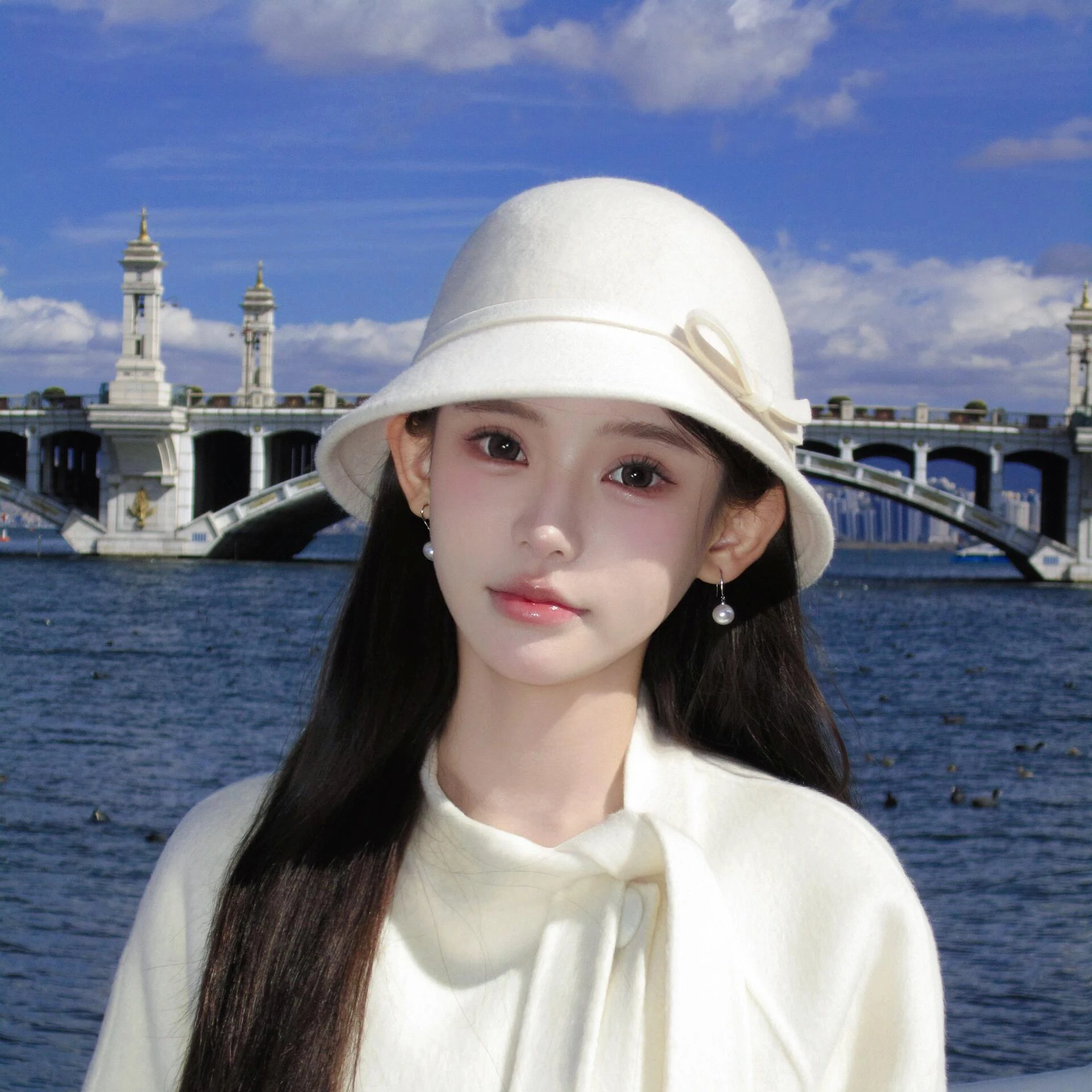 우아한 오드리 헵번 스타일 울 펠트 버킷 햇 - 프렌치 시크 샤넬 스타일 여성용 페도라 가을 겨울용