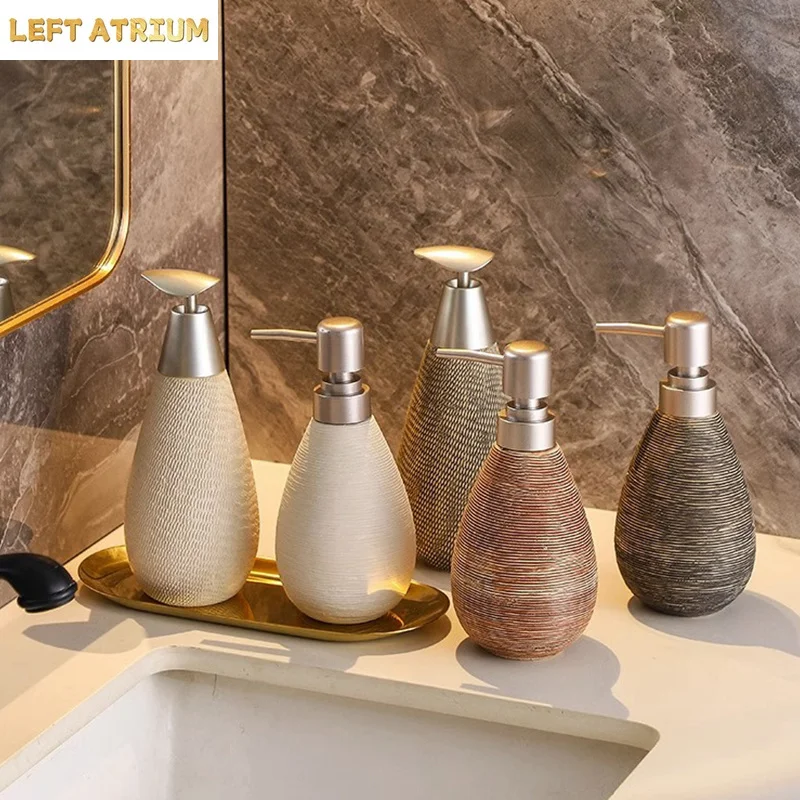 Modern Creative Brushed Refillable Ceramic Soap Dispenser for Home Bathroom Hotel Washroom Liquid Soap Body Wash Shampoo Bottle