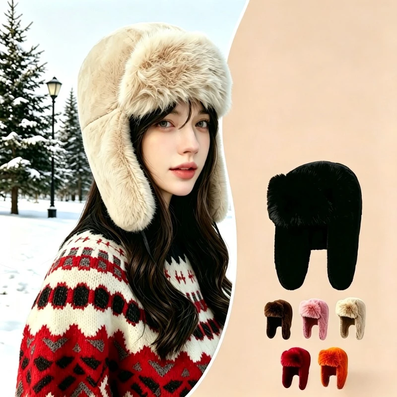 Winter Plush Men's and Women's Ear Protection Hats Outdoor Skiing Thickened Warm Hats Anti Cold Cycling Winter Hats