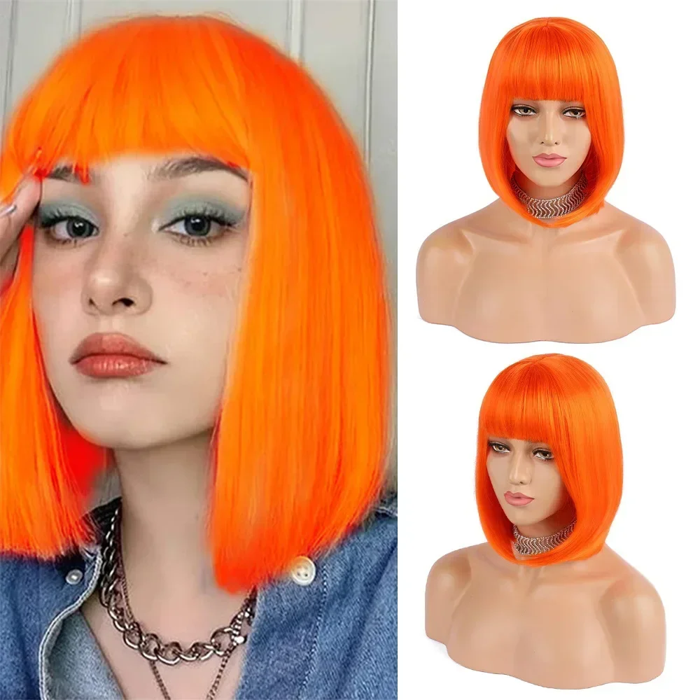 

New Movie The Fifth Element Leeloo Cosplay Women Wig Orange Red Hair Heat Resistant Synthetic Hair Wigs Cap Halloween Dress Up