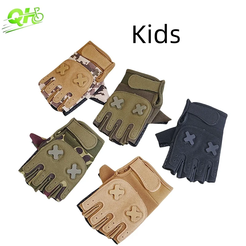 

Детские тактические велосипедные перчатки без пальцев, нескользящие велосипедные перчатки для стрельбы, армейские военные приманки, боевые детские спортивные перчатки для мальчиков и девочек