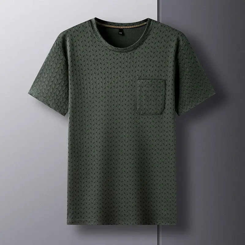 2024 Summer New Men's Crew Neck Solid Color Pockets Screw Thread Fashion Loose Business and Leisure Short Sleeve T-shirt Tops