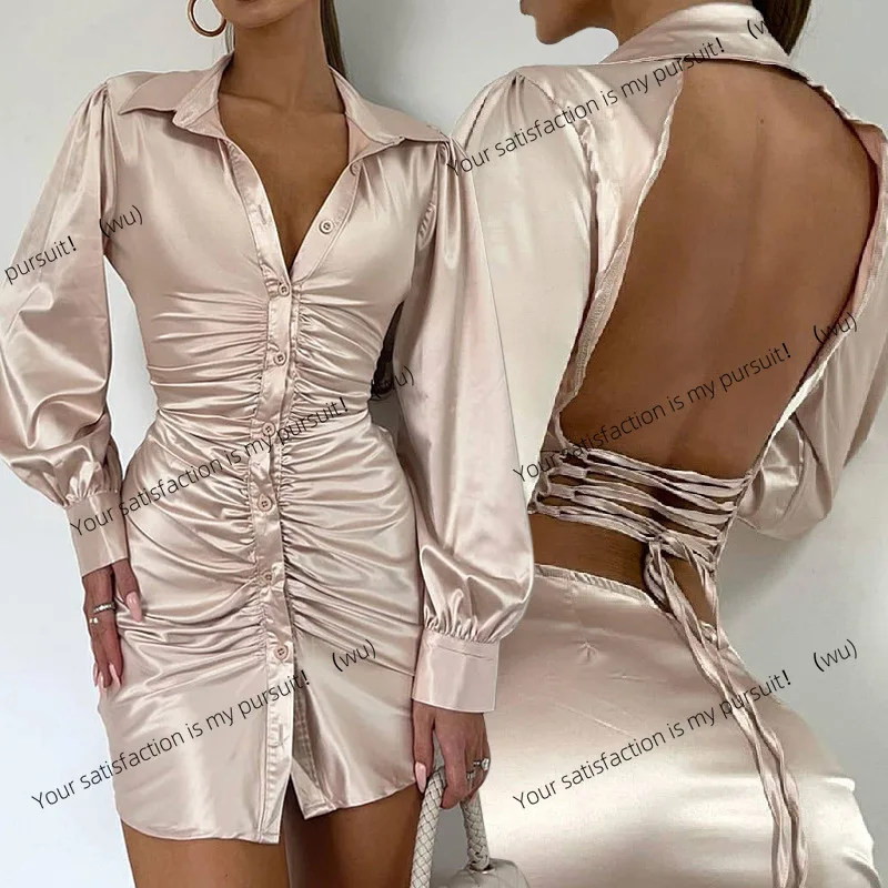 

Женское весеннее новое модное сексуальное платье-рубашка с длинными рукавами и лацканами на бедрах 2024.