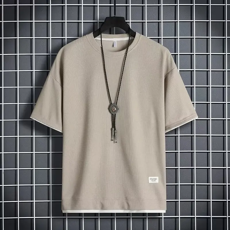 2024 New S-6XL Fashion brand New Summer Waffle Round Neck Short Sleeved T-shirt for Men's Simple and casual Short Sleeved Top image 5