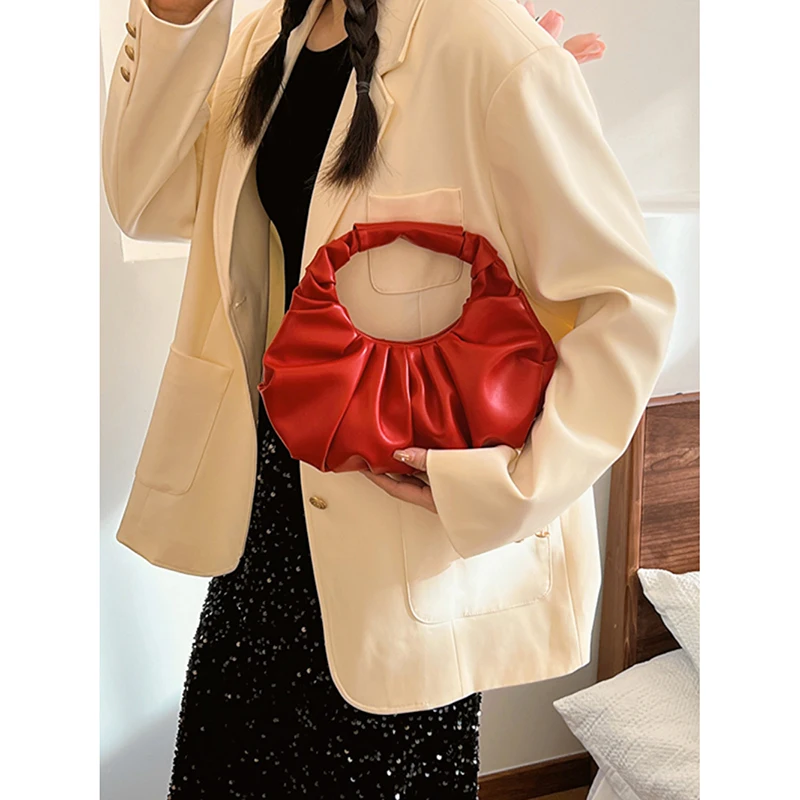 Korean Women\'s Popular Pleated Handbag Red Designer Style Bridal Wedding Bag 2024 Summer New Advanced Sense Casual Commute Bags