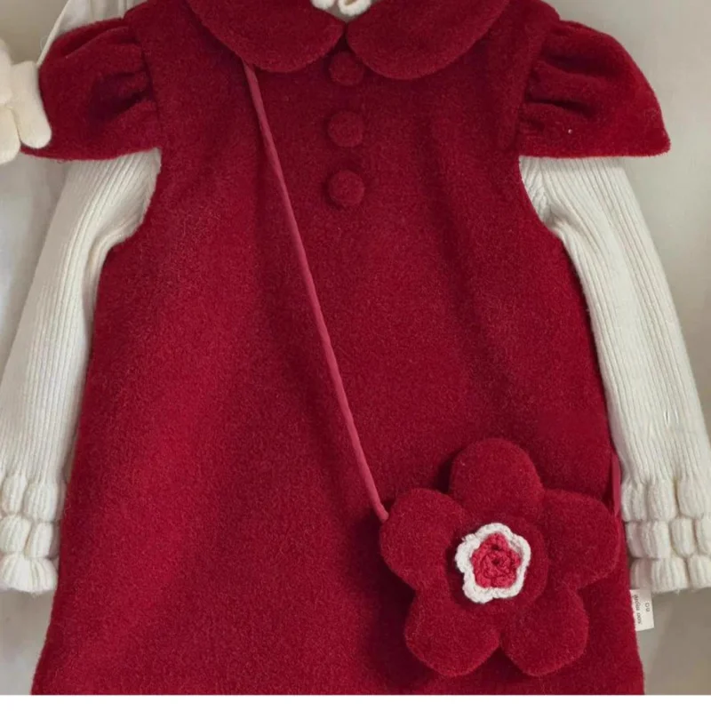 In Stock Instant Delivery Girls' Dress New Christmas Outfit Baby Sweet Dress Turn-Down Collar Princess Dress Baby Birthday Dress
