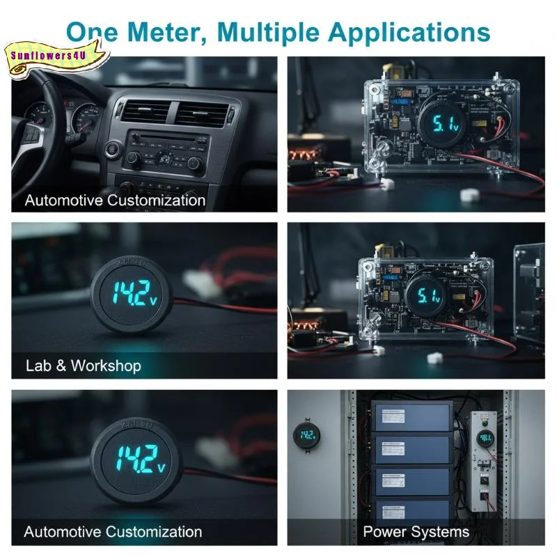 DC 4-100V Mini Voltage Meter Round LED Digital Display Voltmeter Tester for Car Motorcycle Truck RV 12V 24V Applicable